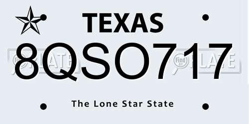 8QSO717 Texas License Plate