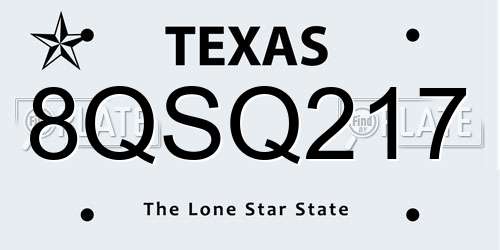 8QSQ217 Texas License Plate