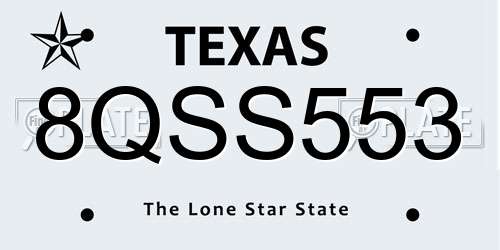 8QSS553 Texas License Plate