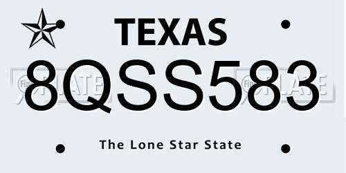 8QSS583 Texas License Plate
