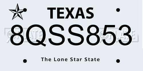 8QSS853 Texas License Plate