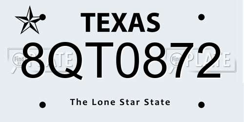 8QT0872 Texas License Plate