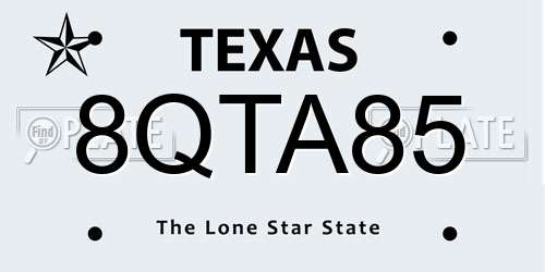 8QTA85 Texas License Plate