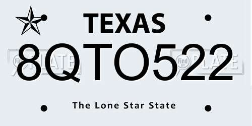 8QTO522 Texas License Plate