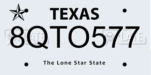 8QTO577 Texas License Plate