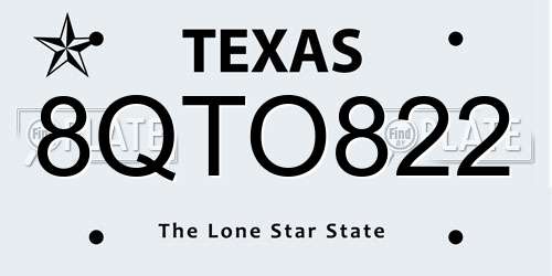 8QTO822 Texas License Plate