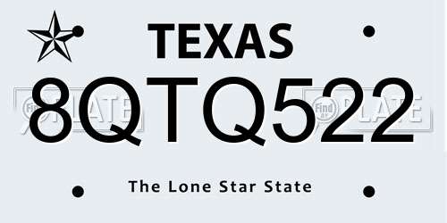 8QTQ522 Texas License Plate