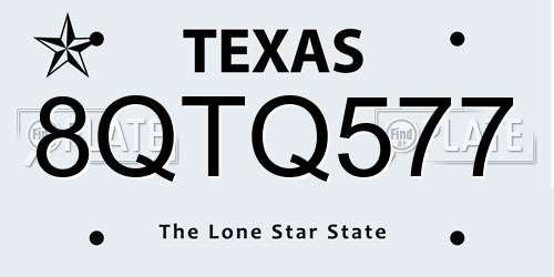 8QTQ577 Texas License Plate
