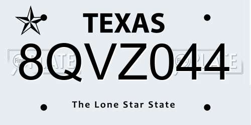 8QVZ044 Texas License Plate