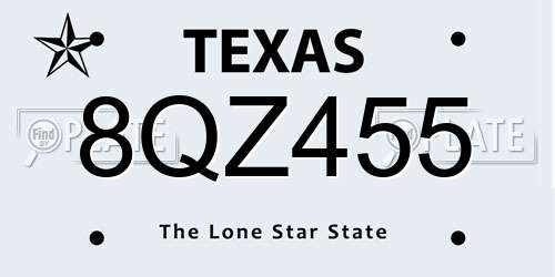 8QZ455 Texas License Plate