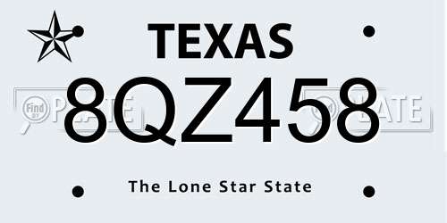 8QZ458 Texas License Plate