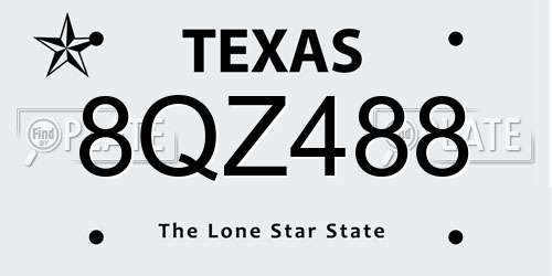 8QZ488 Texas License Plate