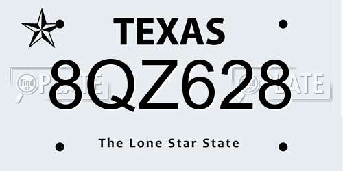 8QZ628 Texas License Plate
