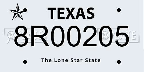 8R00205 Texas License Plate