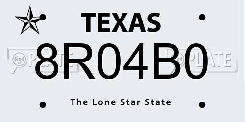8R04B0 Texas License Plate