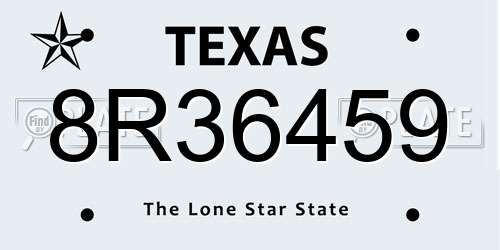 8R36459 Texas License Plate