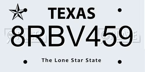 8RBV459 Texas License Plate