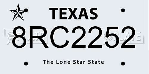 8RC2252 Texas License Plate