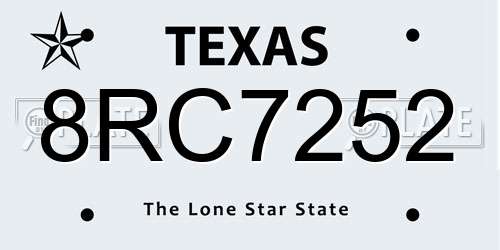 8RC7252 Texas License Plate