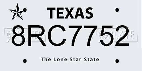 8RC7752 Texas License Plate