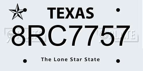 8RC7757 Texas License Plate