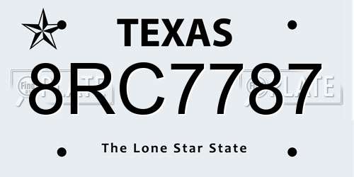 8RC7787 Texas License Plate