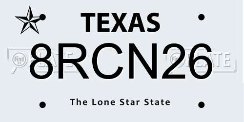 8RCN26 Texas License Plate