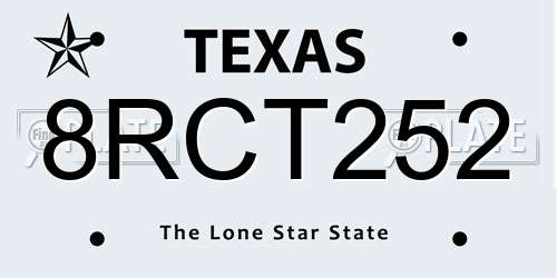 8RCT252 Texas License Plate