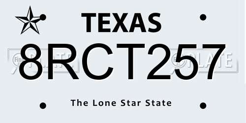 8RCT257 Texas License Plate