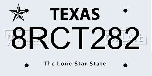 8RCT282 Texas License Plate