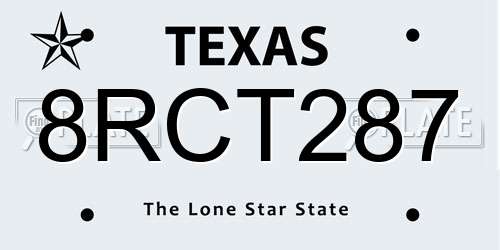 8RCT287 Texas License Plate