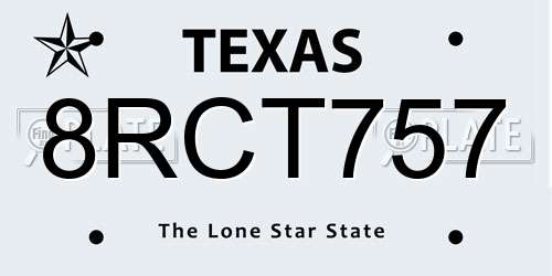 8RCT757 Texas License Plate