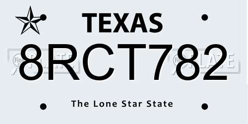 8RCT782 Texas License Plate