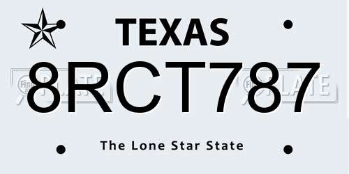 8RCT787 Texas License Plate