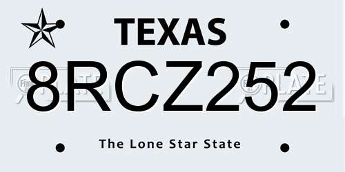 8RCZ252 Texas License Plate