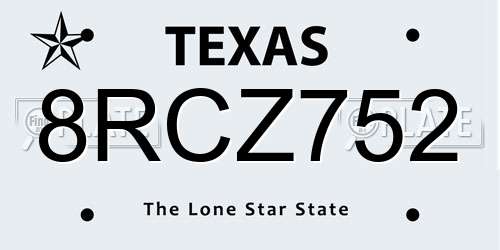 8RCZ752 Texas License Plate