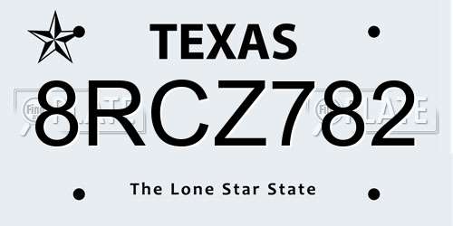 8RCZ782 Texas License Plate
