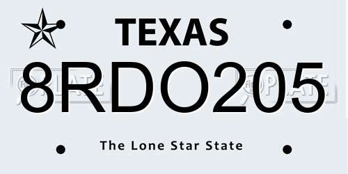 8RDO205 Texas License Plate