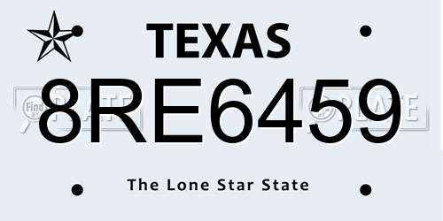 8RE6459 Texas License Plate
