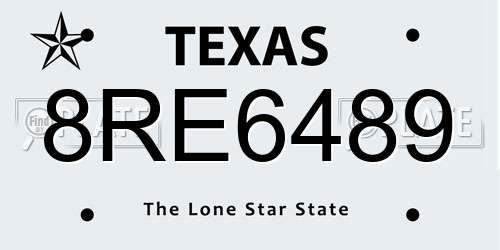 8RE6489 Texas License Plate