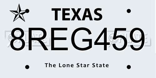 8REG459 Texas License Plate