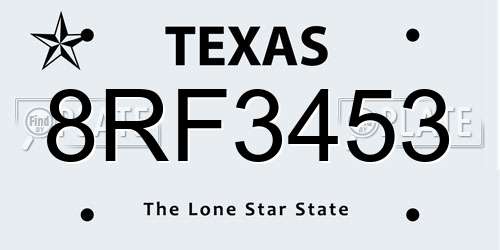 8RF3453 Texas License Plate