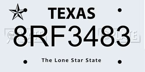 8RF3483 Texas License Plate