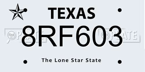 8RF603 Texas License Plate