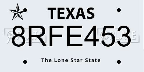 8RFE453 Texas License Plate
