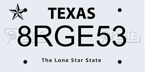 8RGE53 Texas License Plate