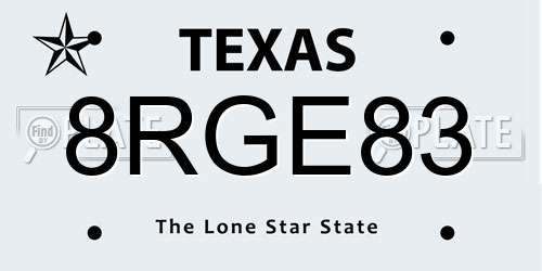 8RGE83 Texas License Plate