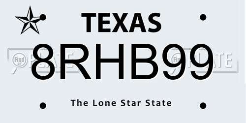 8RHB99 Texas License Plate