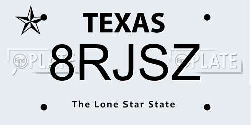 8RJSZ Texas License Plate