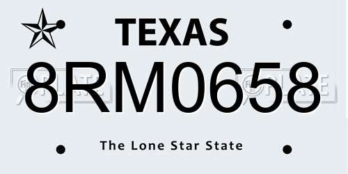 8RM0658 Texas License Plate